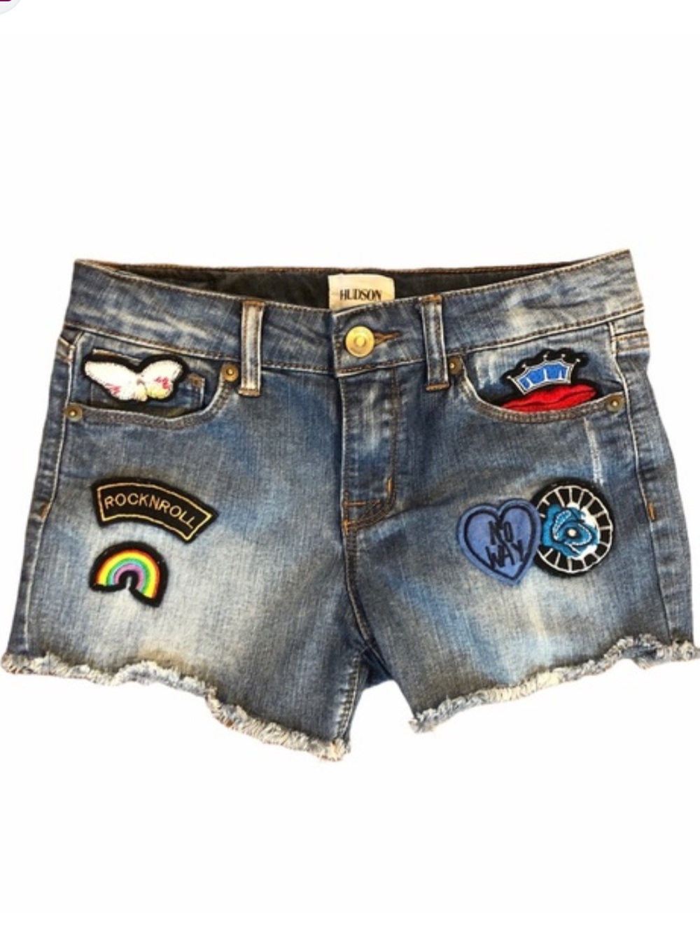 Girls Baby Toddler HUDSON Denim Shorts Cut Offs Patches Bloomies 3T Blue Jeans
